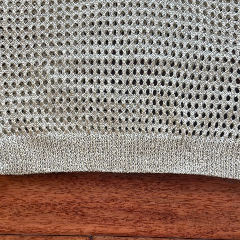 Allie Rose Beige Gold Sleeveless Mesh Top Open Weave Knit Size Medium - Picture 4 of 6